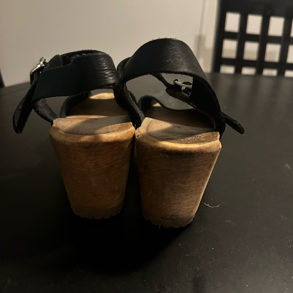MIA Black Leather Wooden Clogs - Picture 3 of 8